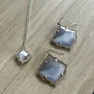 Kendra Scott Silver Kacey Long Pendant & Kirsten Drop Earrings | Slate | Retired